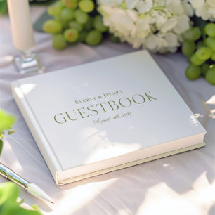 Minimlaist Elegant White & Sage Green Wedding Gästebuch