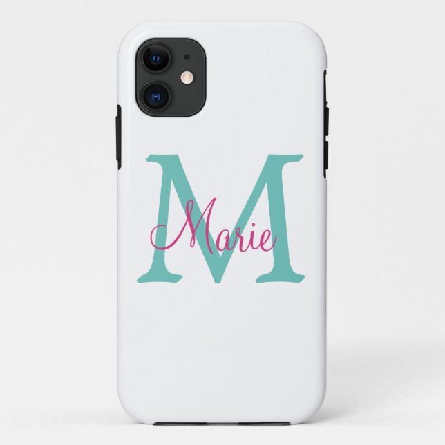 Minimum add name monogram green pink blue Case-Mate iPhone hülle (Rückseite)