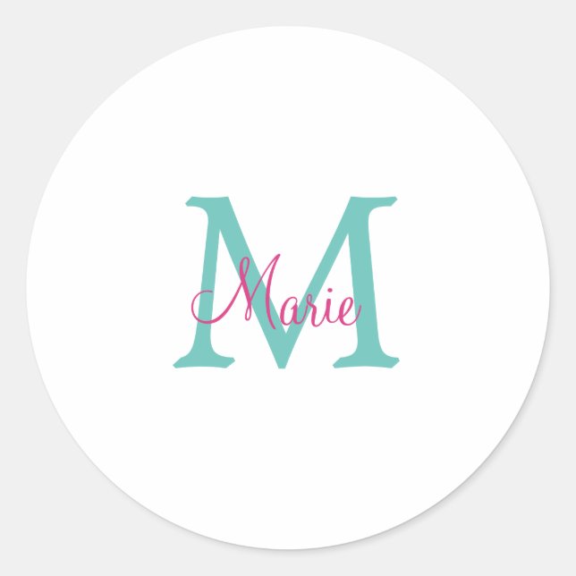 Minimum add name monogram green pink blue runder aufkleber (Vorderseite)