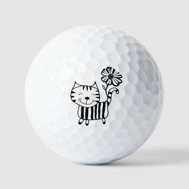 Minimum Cute Cat with Flower on Tail Decorative Golfball (Vorderseite)