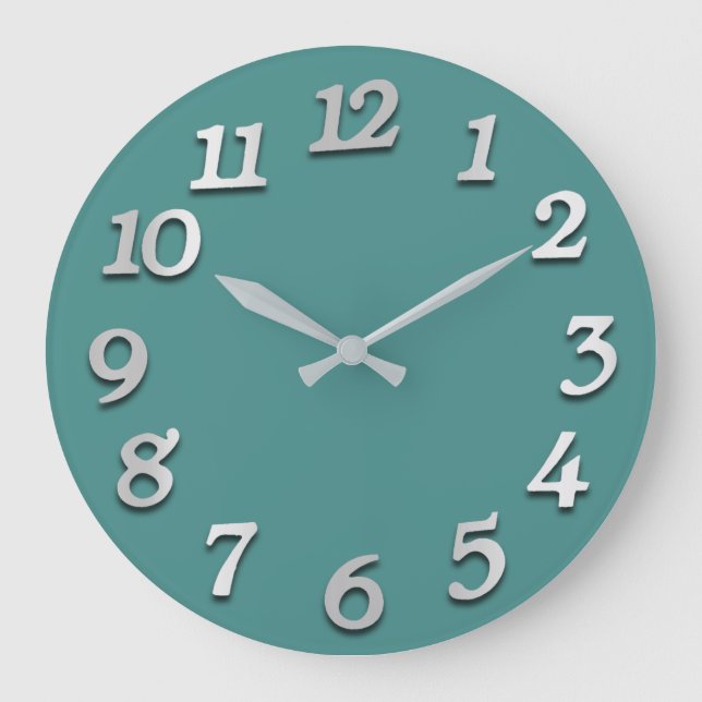 Minimum Numbers Gray Grey Mint Teal Aquatic Große Wanduhr (Vorderseite)