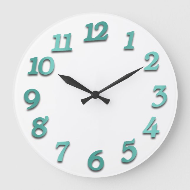 Minimum Numbers Gray White Grey Teal Metallic Große Wanduhr (Vorderseite)
