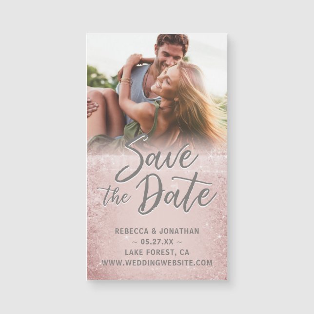 MiniSave the Date Rosen-Goldgrau der Magnet-billig Magnetkarte (Vorderseite)