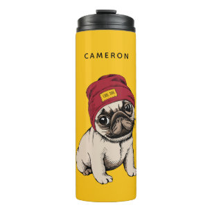 Miniwelpen-Hipster-Mops   addieren Ihren Namen Thermosbecher