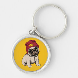 Miniwelpen-Hipster-Mops Schlüsselanhänger