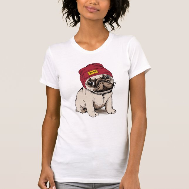 Miniwelpen-Hipster-Mops T-Shirt (Vorderseite)