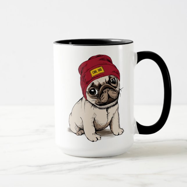 Miniwelpen-Hipster-Mops Tasse (Rechts)
