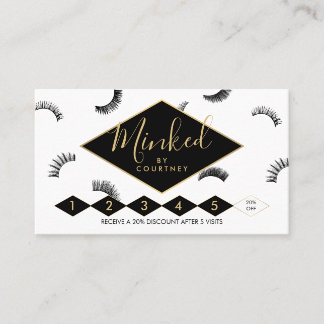 Minkter Text Lashes Muster Weiß/Schwarz Loyalität Treuekarte (Vorderseite)