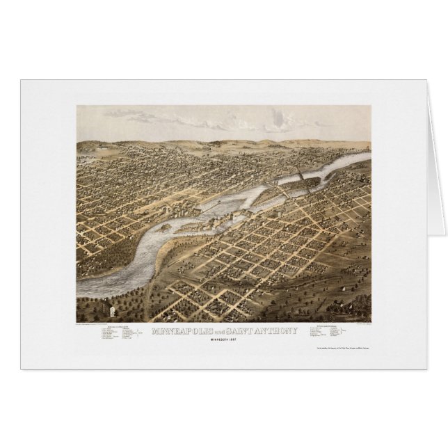 Minneapolis et St Anthony, carte panoramique de (Devant horizontal)