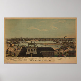 Minneapolis Minnesota 1874 Antique Panoramabalkart Poster