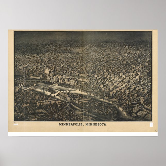 Minneapolis Minnesota 1885 Antique Panoramabalkart Poster (Vorne)
