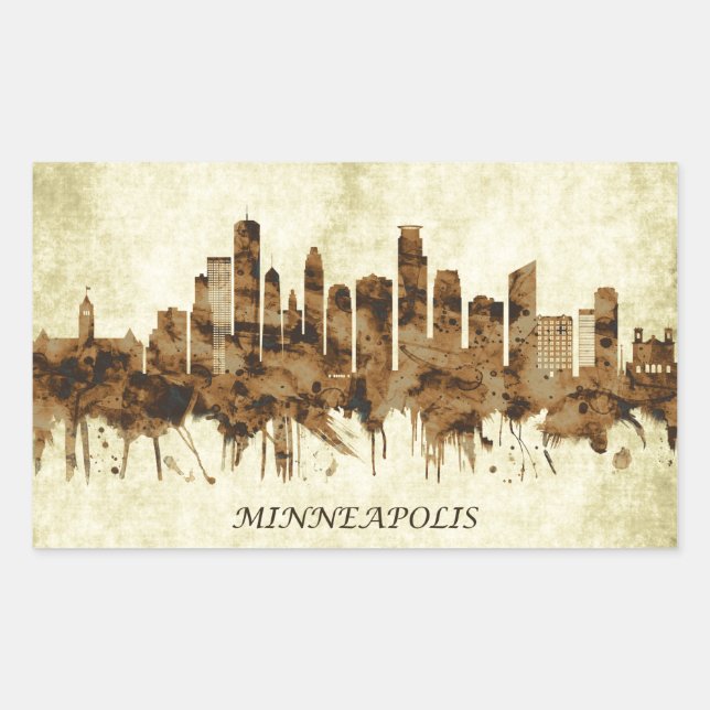 Minneapolis Minnesota Cityscape Rechteckiger Aufkleber (Vorderseite)