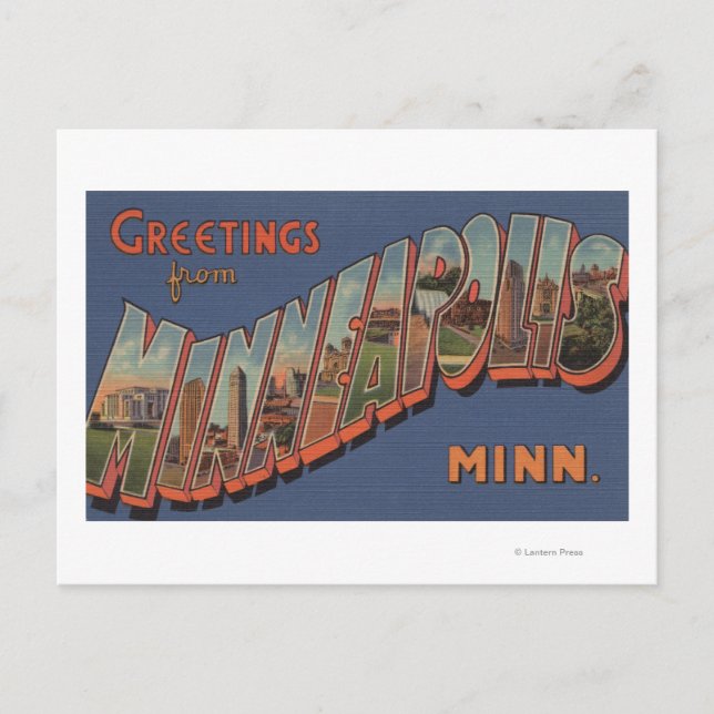Minneapolis, Minnesota - Große Buchstabenszenen Postkarte (Vorderseite)