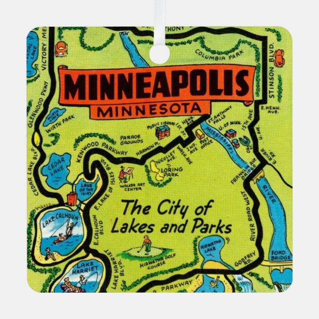 Minneapolis Minnesota Karte Ornament Aus Metall (Vorderseite)