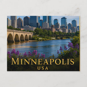 Minneapolis Minnesota Seen, Uferpromenade & Urbane Postkarte