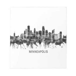 Minneapolis Minnesota Skyline BW Notizblock