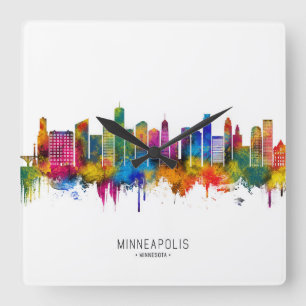 Minneapolis Minnesota Skyline Quadratische Wanduhr