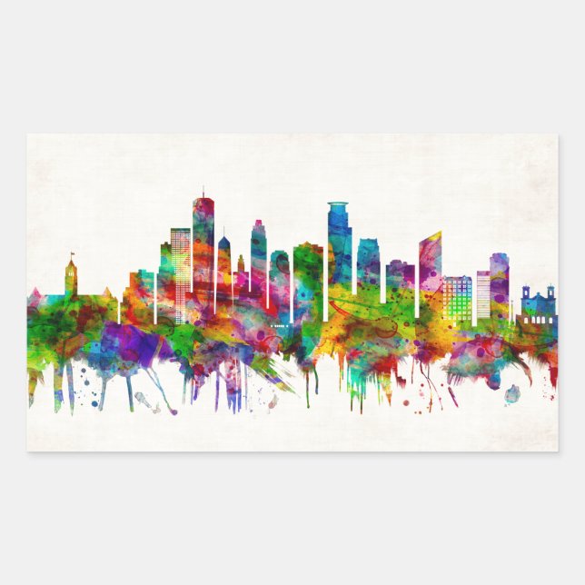 Minneapolis Minnesota Skyline Rechteckiger Aufkleber (Vorderseite)