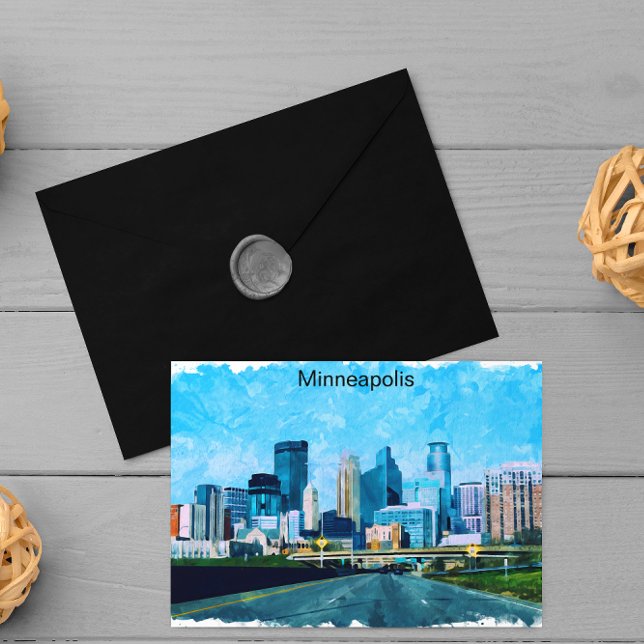 Minneapolis Minnesota Travel Skyline Postkarte (minneapolis minnesota retro travel postcard)
