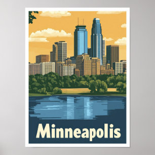 Minneapolis Minnesota Vintage-Reiseillustration Poster