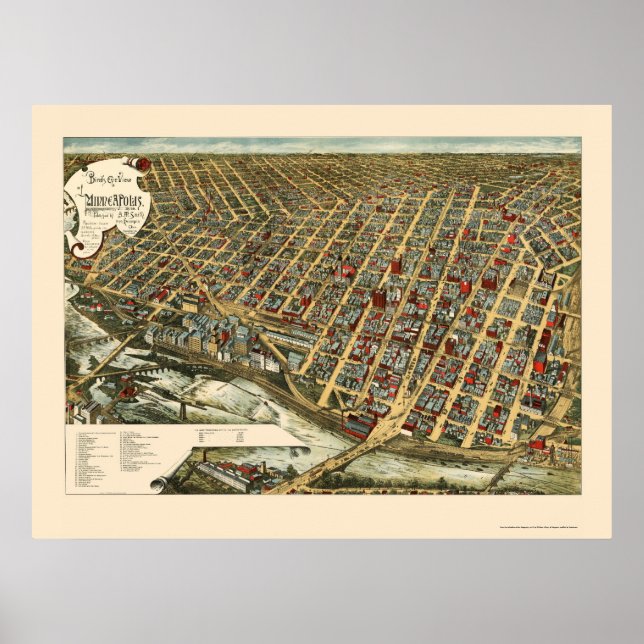 Minneapolis, MN Panoramabalkarte - 1891 Poster (Vorne)