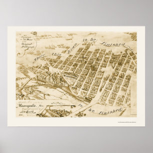 Minneapolis, panoramische Karte Mangans - 1891 Poster