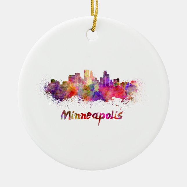 Minneapolis skyline in watercolor keramik ornament (Vorne)