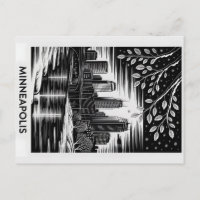 Minneapolis-Skyline Schwarz-Weiß-Holzschnitt Winte