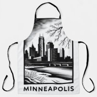 Minneapolis-Skyline Schwarz-Weiß-Holzschnitt Winte