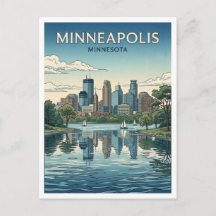 Minneapolis-Skyline und Seen_chain Minnesota Postkarte