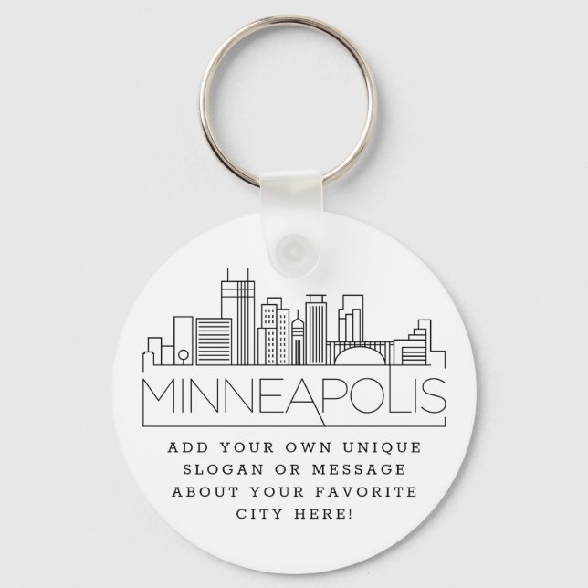 Minneapolis Stylized Skyline | Benutzerdefinierter Schlüsselanhänger (Vorderseite)