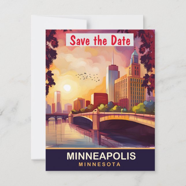 Minneapolis, Wasserbrücke, Reisepostkarte Save The Date (Vorderseite)