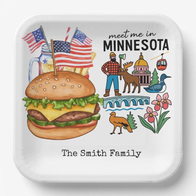Minnesota 4. Juli Unabhängigkeitstagparty  Pappteller (Vorderseite)