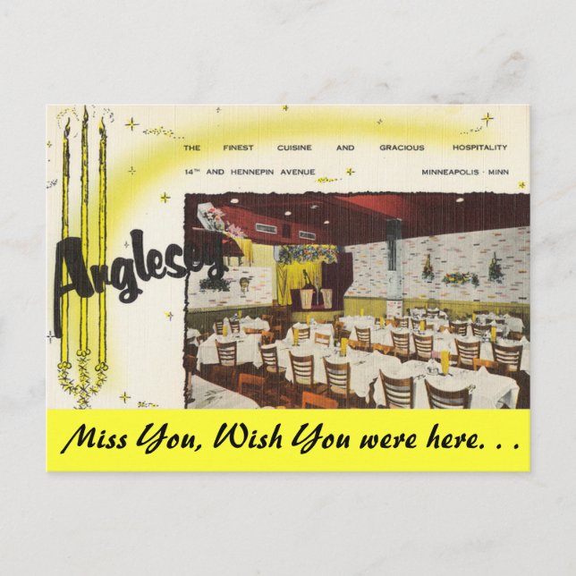 Minnesota, Anglesey Restaurant, Minneapolis Postkarte (Vorderseite)