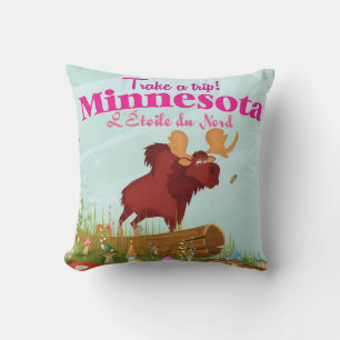 Minnesota Cartoon Reiseplakat Kissen