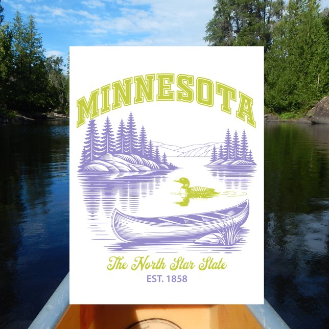 Minnesota Der Nordstar Staat Est. 1858 See Postkarte (Minnesota )