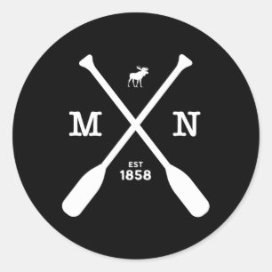 Minnesota Elch and Paddles 1858 Mittlerer Westen Runder Aufkleber
