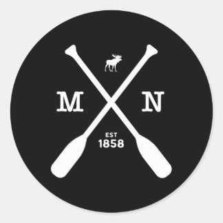 Minnesota Elch and Paddles 1858 Mittlerer Westen Runder Aufkleber