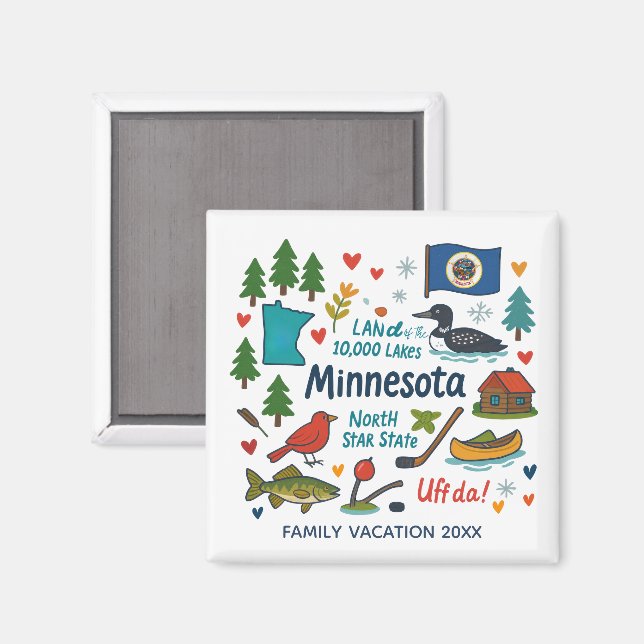 Minnesota Family Trip Keepsake Personalized Magnet (Vorderseite/Rückseite)
