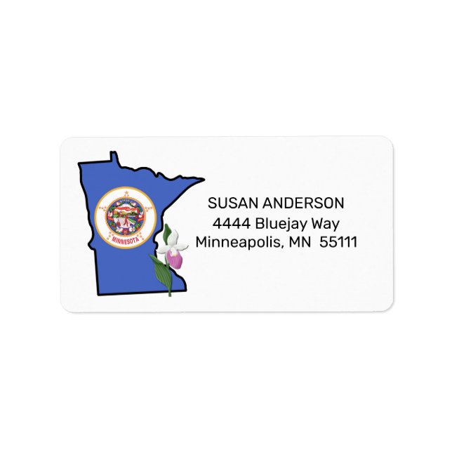Minnesota Flag and Blume Showy Lady's Slipper Adressaufkleber (Vorne)