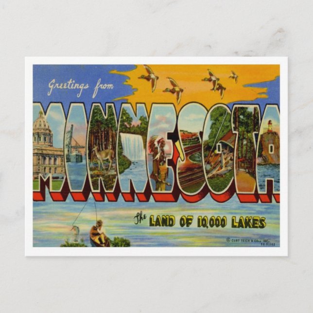 Minnesota Gruß von US-Staaten Postkarte (Vorderseite)