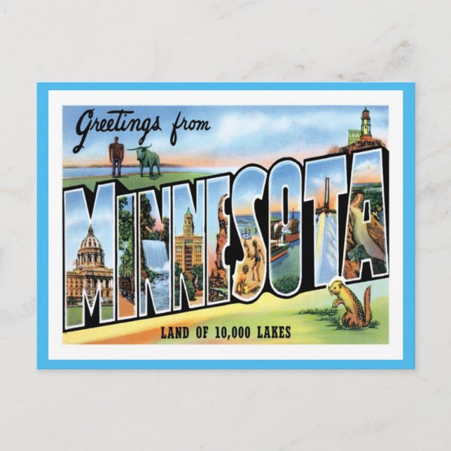 Minnesota Gruß von US-Staaten Postkarte (Vorderseite)