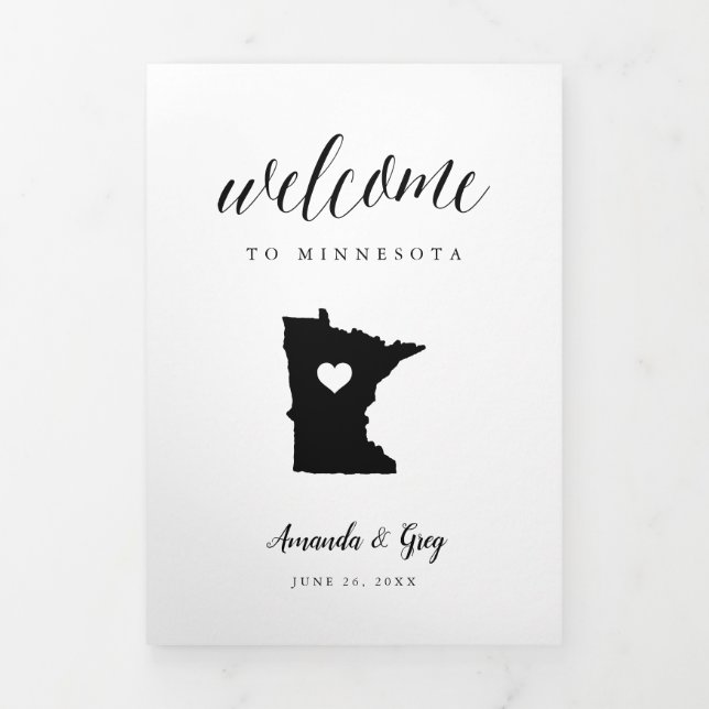 Minnesota Hochzeit Begrüßungsbrief & Reiseroute Dreifach-gefaltete Programmkarte (Cover)
