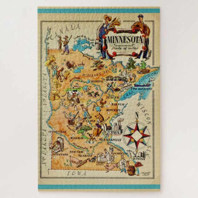 Minnesota illustrierte 20x30 Karte  (Vertikal)
