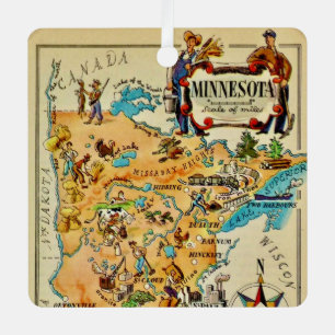 Minnesota illustrierte Karte Ornament Aus Metall