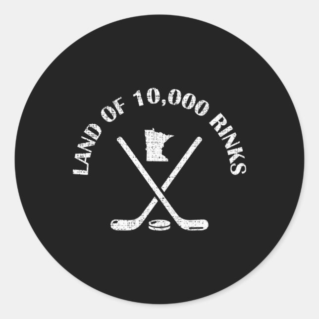 Minnesota Land von 1000 Rinks Eishockey-Staat Runder Aufkleber (Vorderseite)