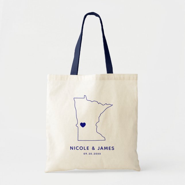 Minnesota Map Wedding Welcome Bag Tasche, Marine Tragetasche (Vorne)