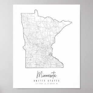 Minnesota Minimal Street Karte Poster