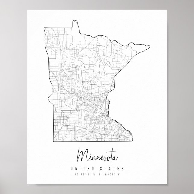 Minnesota Minimal Street Karte Poster (Vorne)