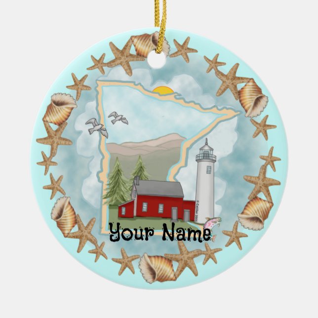 Minnesota Muscheln Leuchtturm Keramik Ornament (Vorne)